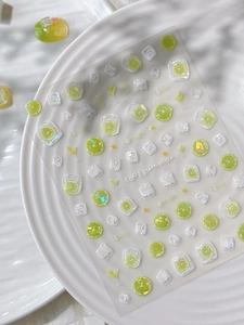 Sparkling summer nail art stickers featuring 3D laser lemon and lime fruit designs