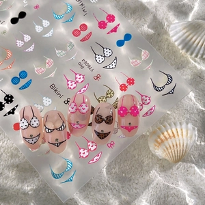 Autocollants à Ongles Bikini Plage Été Sexy Imprimé Léopard Pois Motif Maillot de Bain Relief Plat DIY Nail Art Femmes Décoration Manucure