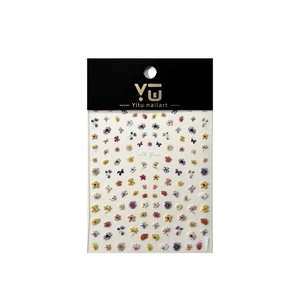 3D relief nail art stickers featuring colorful vintage floral designs and wild flowers