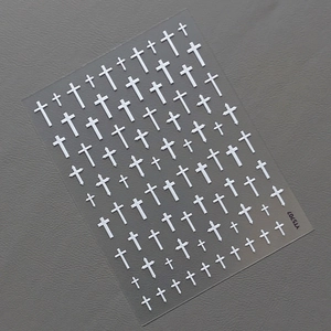 3D embossed white cross nail art stickers set for minimalist vintage decoration
