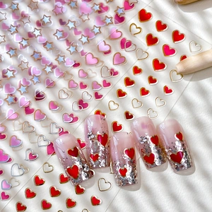 Minimalist Gold Silver Hot Stamping Star Heart Nail Art Stickers Shining Starry Heart Nail Decals For Women Manicure Decor