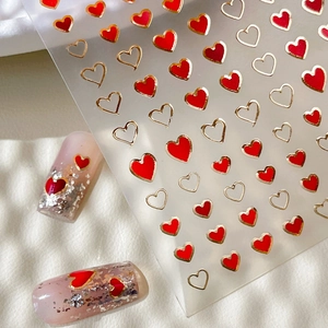 Bronzing gold and red heart nail art stickers for elegant manicures decorations
