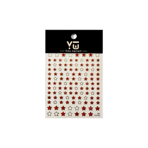 Minimalist gold and red star nail art stickers set with various sparkling patterns