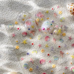Adesivi per unghie con stelle marine, conchiglie e ciondoli 3D a tema marino