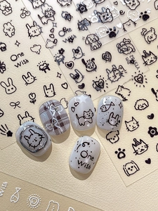 Autocollants 5D pour ongles avec motifs minimalistes mignons de chats et de lapins