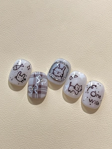 Détails de stickers nail art lapin mignon avec nœuds 3D et motifs à carreaux