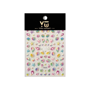 Rainbow Shell 3D nail art stickers featuring gradient sea stars and shells decoration
