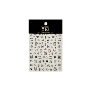 Autocollants nail art lapin minimaliste avec dessins de dessins animés noir et blanc
