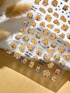 Macro shot of cute cartoon orange cat nail art stickers featuring playful feline patterns