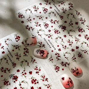 Chinesischer Stil Bocksbeere Nagelaufkleber Rote Beere Grüne Blätter 3D Relief Kalligraphie DIY Nageldekoration Damen