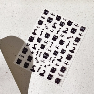 5D embossed cartoon black cat nail art stickers YT4875 with paws and cute patterns