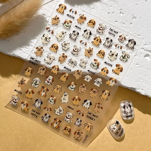 5D Embossed Nail Art Stickers Cute Cartoon Dog Cat Rabbit Theme Adhesive Decals For DIY Manicure Decoration Women Girls