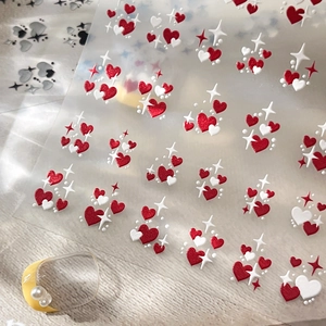 Embossed heart and star nail stickers with 3D texture for sweet manicure decoration