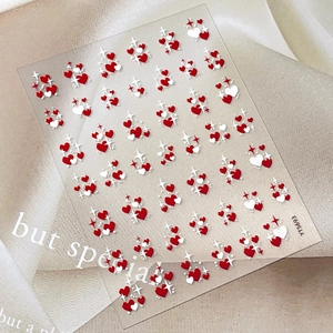 Embossed heart and star nail art stickers with sweet red and white romantic patterns
