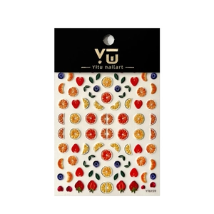 3D embossed fruit nail art stickers with fresh strawberry and citrus designs