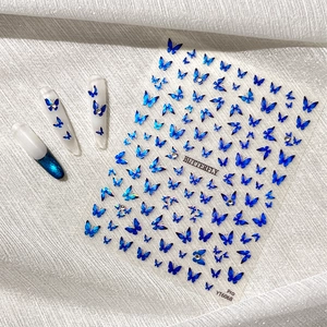 Laser Butterfly Nail Stickers Exquisite 3D Rhinestone Self-Adhesive Nail Decals Laser Silver Blue Butterfly Nail Art Decoration For Women