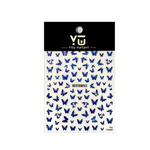 Blue laser butterfly nail art stickers with glitter rhinestones and diverse patterns