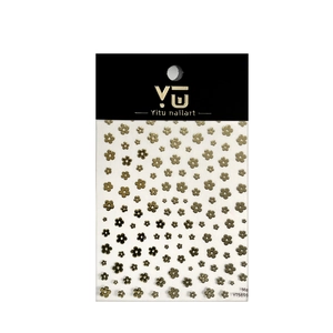 Gold flower nail art stickers with metallic finish and black header card display