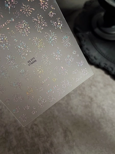 Detailed holographic laser butterfly and fireworks nail art stickers with 3D effect