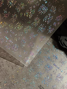 Macro shot of YT4489 holographic laser butterfly and firework nail art sticker textures