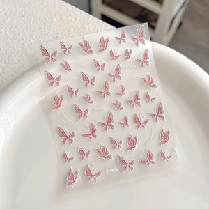 5D embossed pink butterfly nail art stickers with self-adhesive 5D relief texture