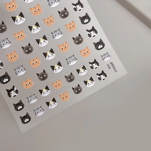 Cute cartoon cat nail art stickers featuring multiple cat breeds and self-adhesive design