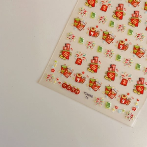 3D embossed Lunar New Year nail art stickers with red envelopes and lucky gold symbols