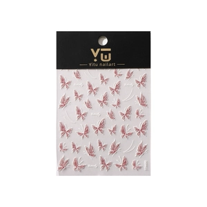 Pink embossed butterfly nail art stickers with delicate relief texture on YT4490 decals