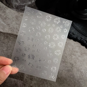 Laser silver fireworks nail art sticker with 3D embossed glitter design YT4237