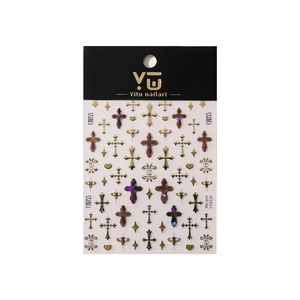 Golden and laser purple cross nail art stickers with adhesive backing for manicure decoration