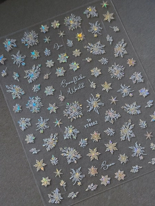 Detailed macro view of holographic snowflake nail art stickers with iridescent finish YT4662