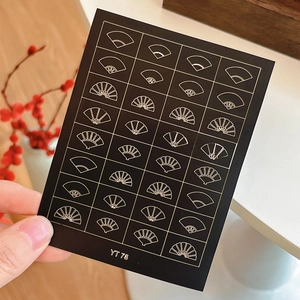Golden traditional fan nail stickers with 32 patterns for festive manicure decoration