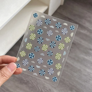 Embossed Bohemian nail stickers with vintage blue and green floral geometric patterns