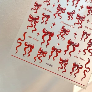 3D embossed red bow and star nail stickers with romantic lettering design, style YT4843