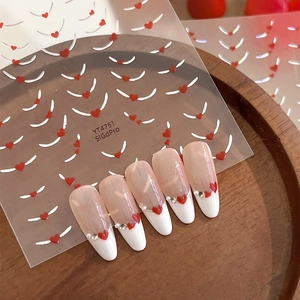 French Style Heart Nail Art Stickers With Adhesive Red Heart Pattern DIY Nail Decoration Decals For Women Girls