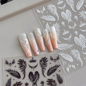 Angel Wings Nail Art Stickers Star Crown Gradient Black White Self-Adhesive DIY Nail Decoration Manicure Decals For Women