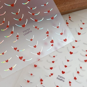 French style holographic silver heart nail art stickers with self-adhesive backing
