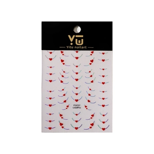 Yitu nailart French heart nail stickers with red hearts and colorful curved line patterns