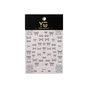 Relief nail art stickers featuring elegant tweed bows and pearl necklace designs YT4773