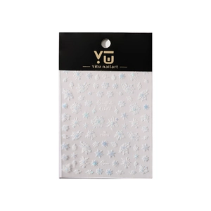 Iridescent white snowflake nail stickers with embossed winter patterns and adhesive backing