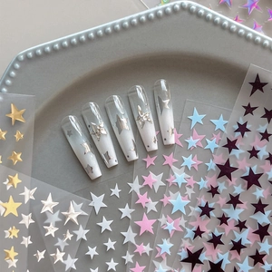 Star Nail Art Stickers Five Pointed Star Laser Gold Silver Black White Blue Pink DIY Manicure Decor Decals For Women