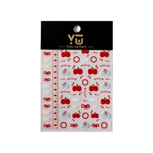 5D embossed nail art stickers featuring red apple and bow designs on packaging YT4850
