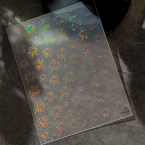 Holographic laser fireworks nail art stickers with self-adhesive sparkling 3D effects