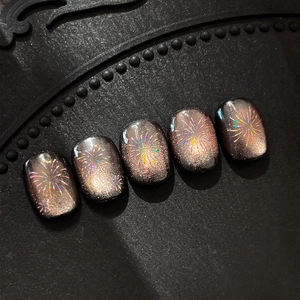 Holographic firework cat eye nail art stickers with laser sparkle and luxury design