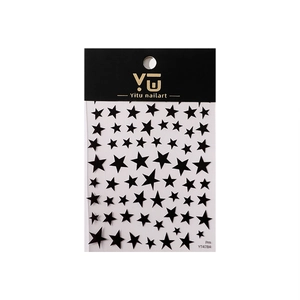 Golden starry nail art stickers with black five-pointed star designs and premium packaging