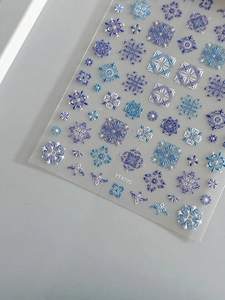 Détail d'autocollants 5D pour ongles avec motifs mandala bleus et blancs en relief