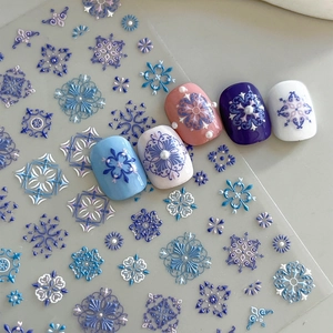 Autocollants à Ongles Relief 5D Bohémien Bleu Violet Mandala Géométrique Autocollant Décoration Nail Art pour Femmes YT4795