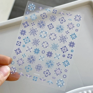 Stickers nail art bohèmes en relief motifs flocons bleus et blancs YT4795