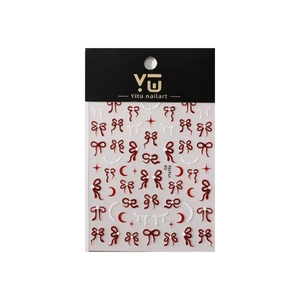 Autocollants nail art en relief avec nœuds rouges et étoiles sur carte de support