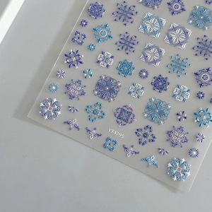 Autocollants ongles 5D flocon de neige bohème YT4795 avec motifs 3D bleus et violets